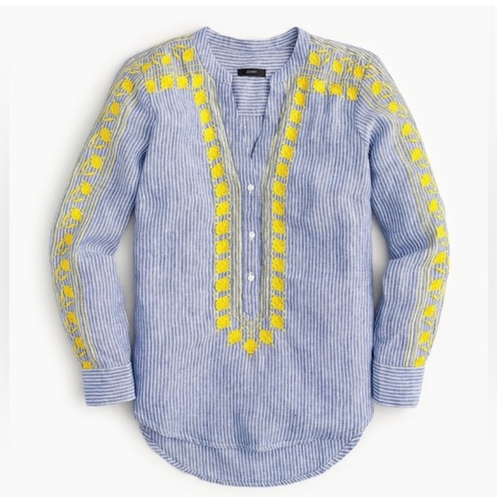J. Crew Blue and Yellow Embroidered Top